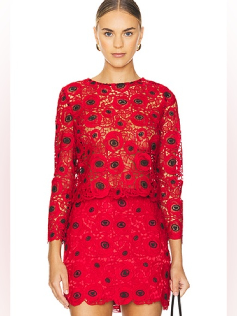 Milly Nori Set red lace top and matching skirt